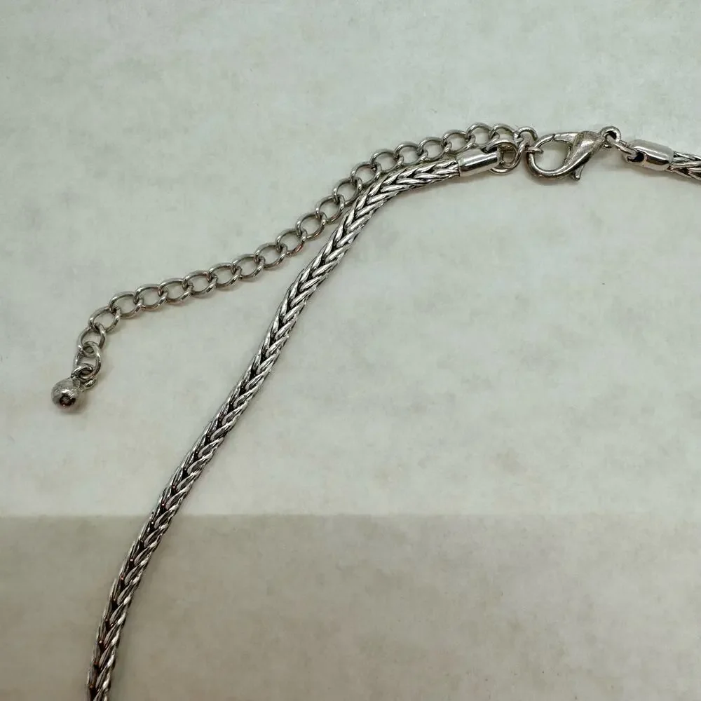 Vintage Premier Designs Silver Tone Black Stone Pendant Chain Necklace Stamped
